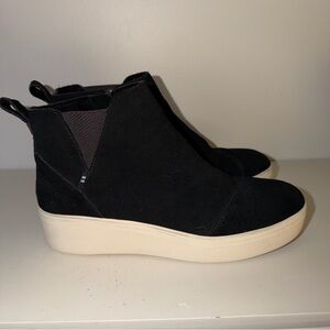 Toms Black Suede Platform Ankle Booties with Cream Soles